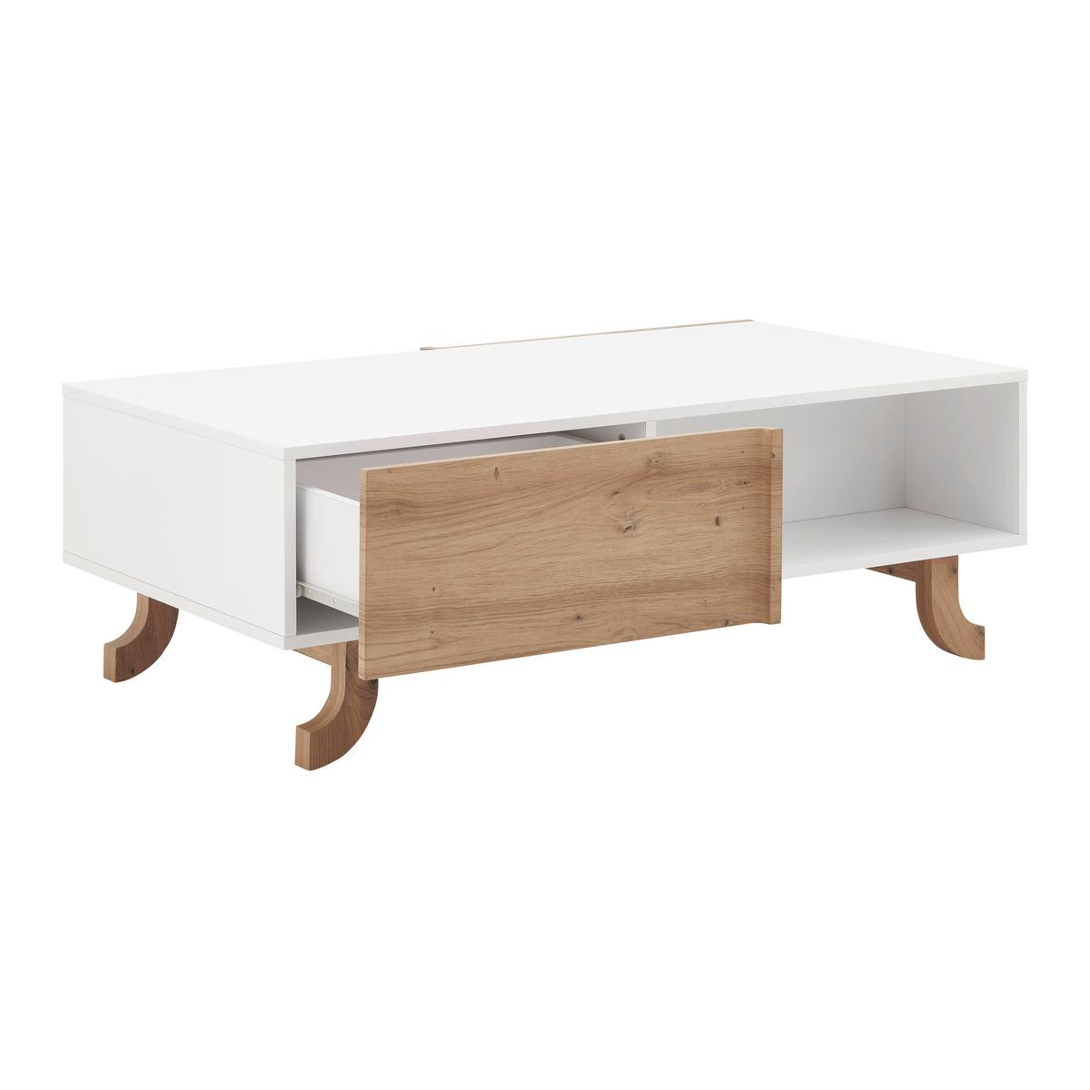 Couchtisch Holz, "Vira" Massiv, Kiefer, ca. 110x66 cm - Weiss/Kieferfarben, Modern, Holz (110/38/66cm) - Bessagi Home