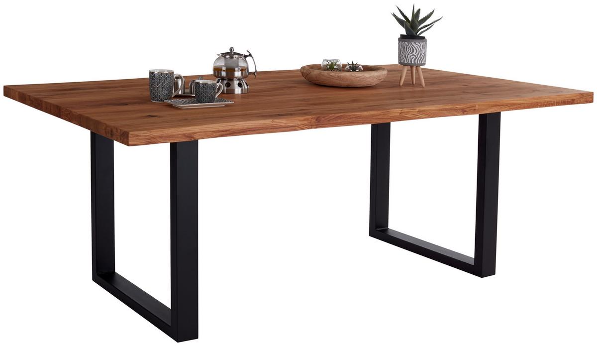 Masă sufragerie Rockford - culoare lemn stejar/negru, Modern, lemn/metal (200/77/100cm)