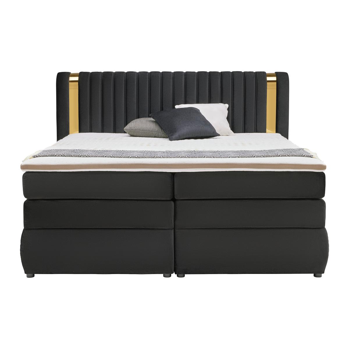 Boxspringbett Minola Gold Schwarz ca. 180x200cm - Schwarz, KONVENTIONELL, Kunststoff/Textil (180/200cm) - Premium Living
