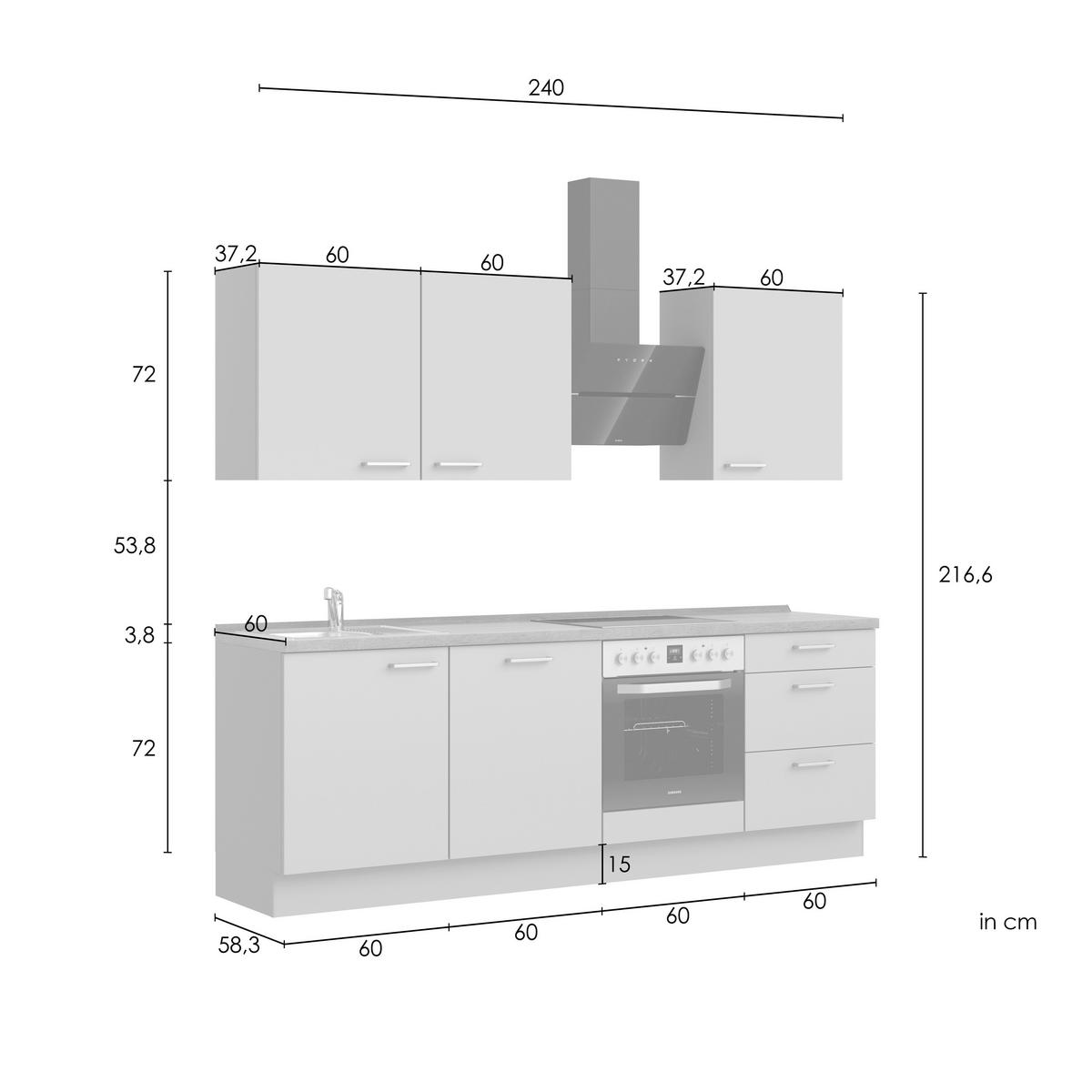Küchenleerblock Senso High o. Geräte Olivgrün - Eichefarben/Schwarz, ROMANTIK / LANDHAUS, Holzwerkstoff/Metall (240cm) - Nobilia
