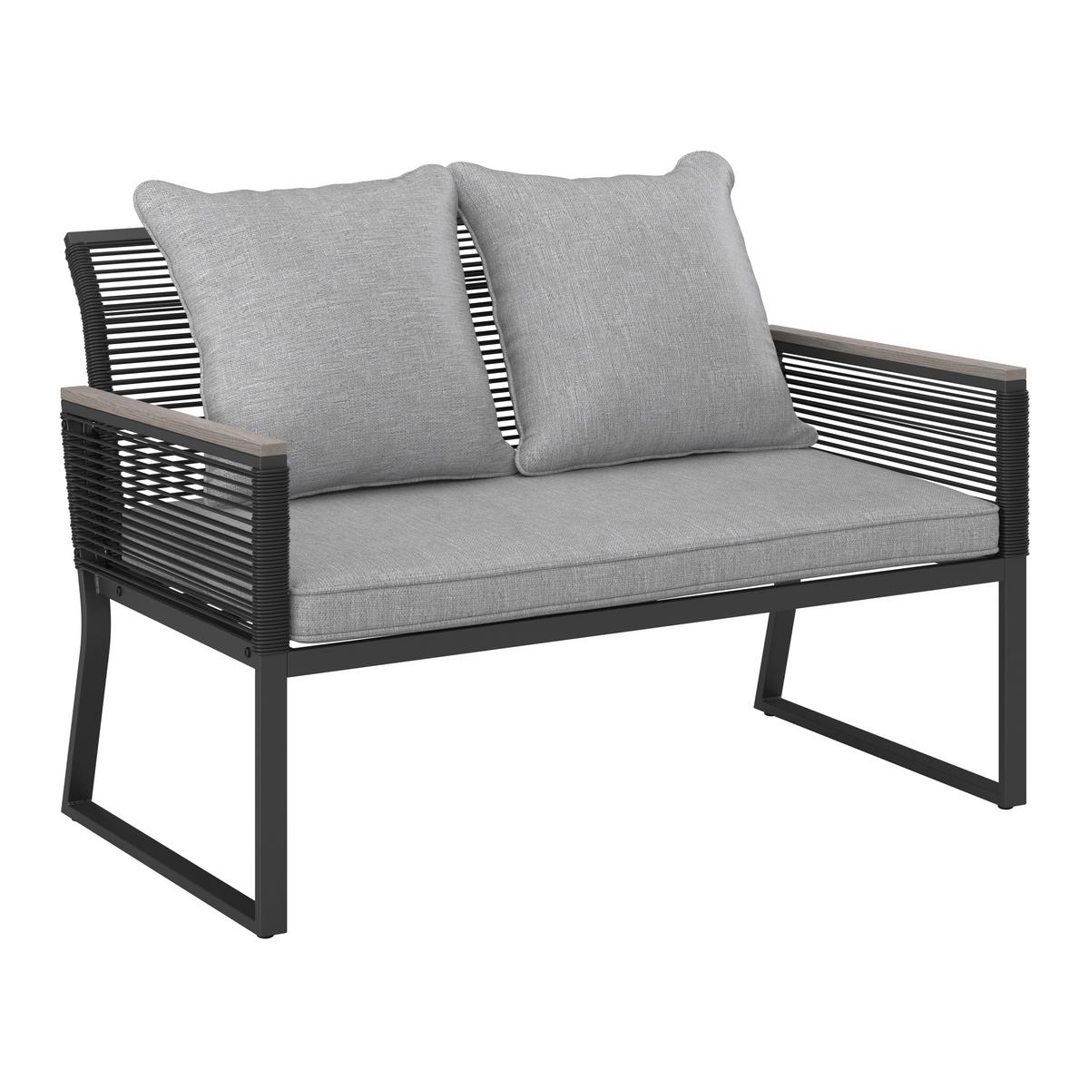 Loungegarnitur Paulina Hellgr. Metall/Textil - Hellgrau/Schwarz, Modern, Glas/Kunststoff (106/74/70,5cm) - Bessagi Garden