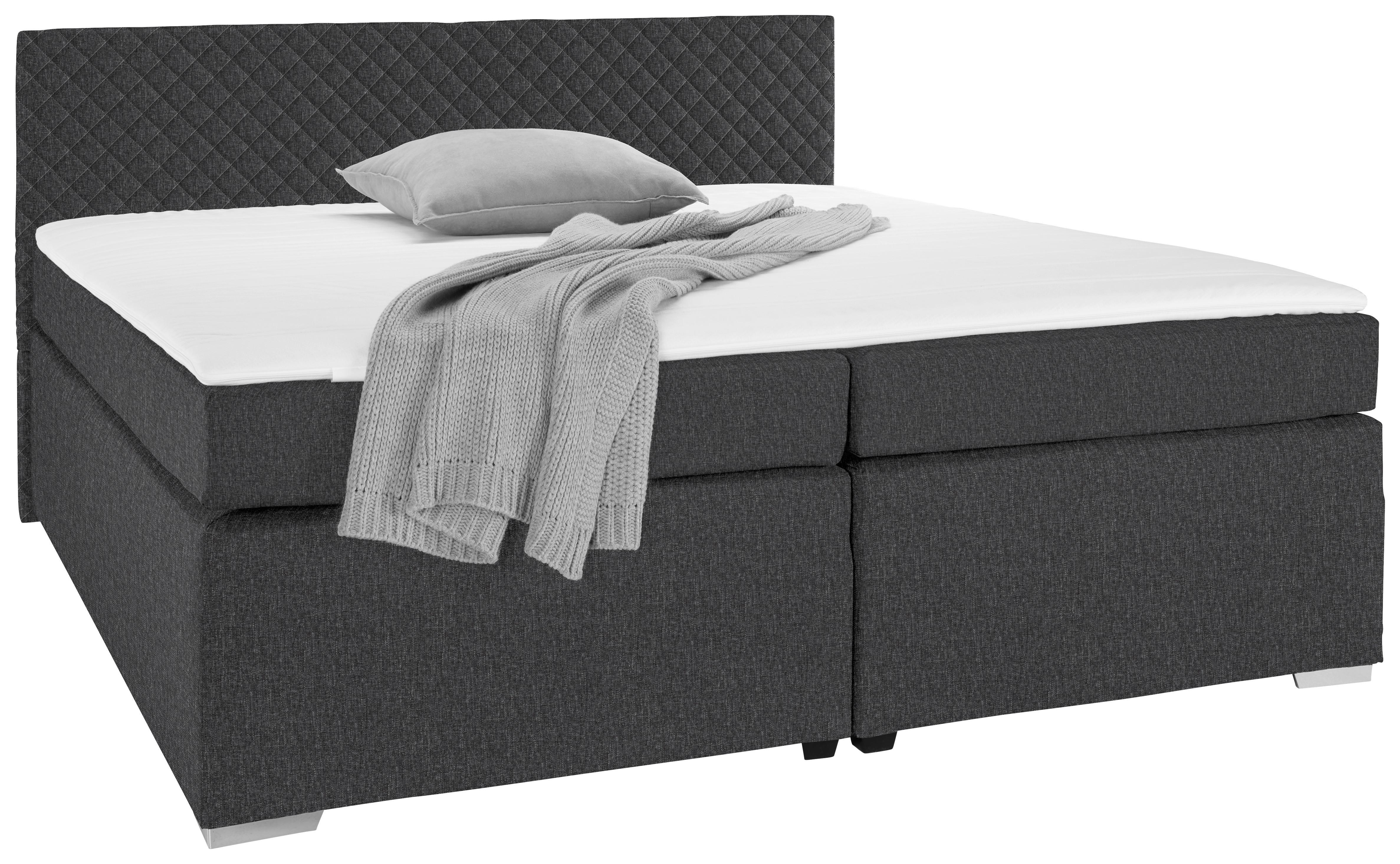Boxspringbett Mali New in Grau ca. 180x200cm - Chromfarben/Grau, KONVENTIONELL, Textil (180/200cm) - Based