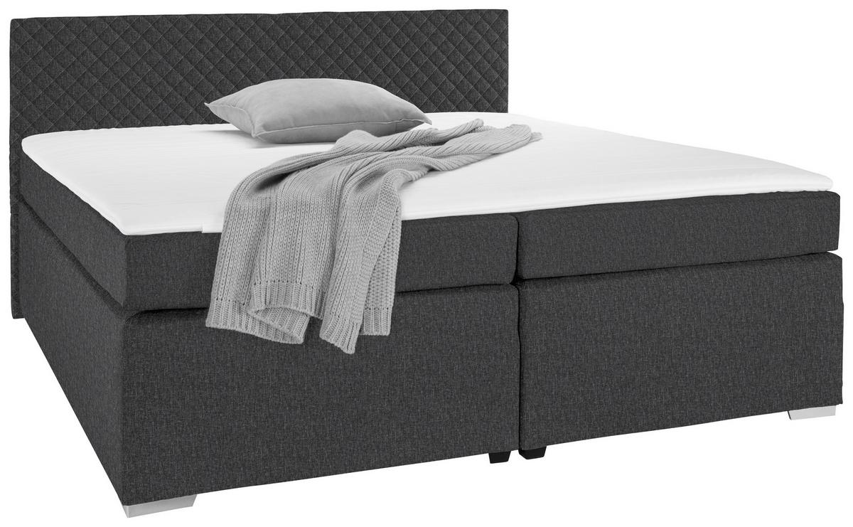 Boxspringbett Mali New Grau ca. 160x200cm - Chromfarben/Grau, KONVENTIONELL, Textil (160/200cm) - Based