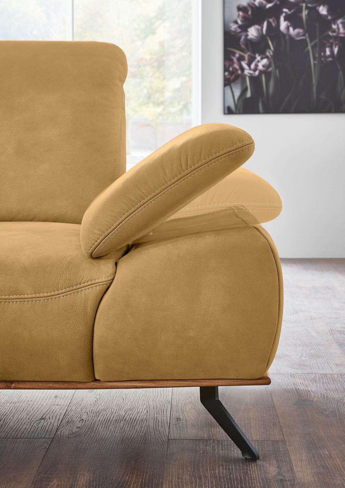 Wohnlandschaft Erling Dunkelgelb - Beige/Dunkelgelb, MODERN, Leder/Metall (187/89/322cm) - Premium Living