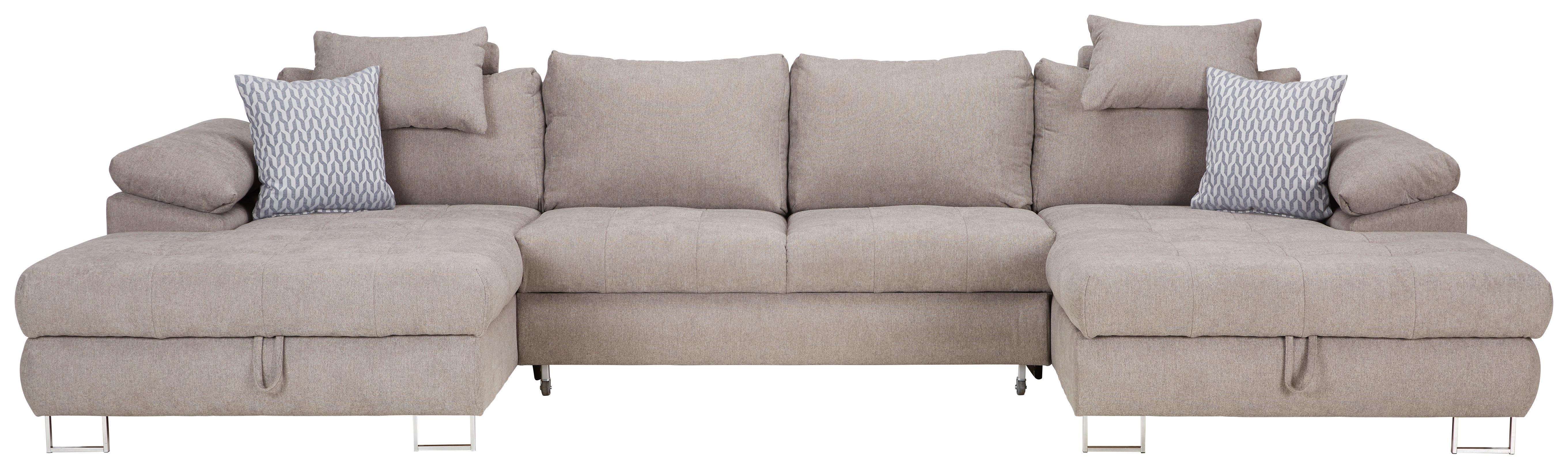 Wohnlandschaft in Hellgrau - Silberfarben/Hellgrau, Textil/Metall (345/77/112/165cm) - Modern Living