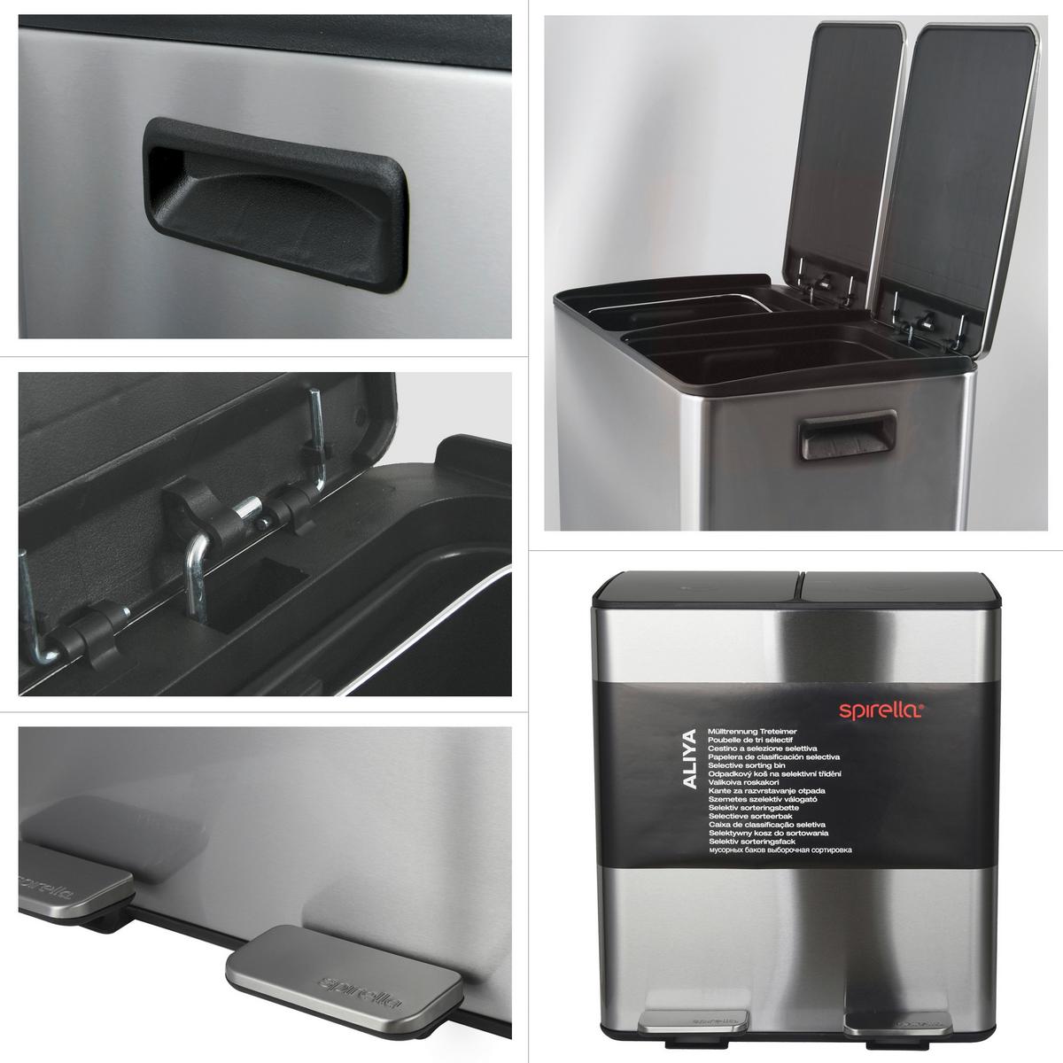 Treteimer Aliya Brushed - Silberfarben/Schwarz, Basics, Kunststoff/Metall (45/30/51cm) - Spirella