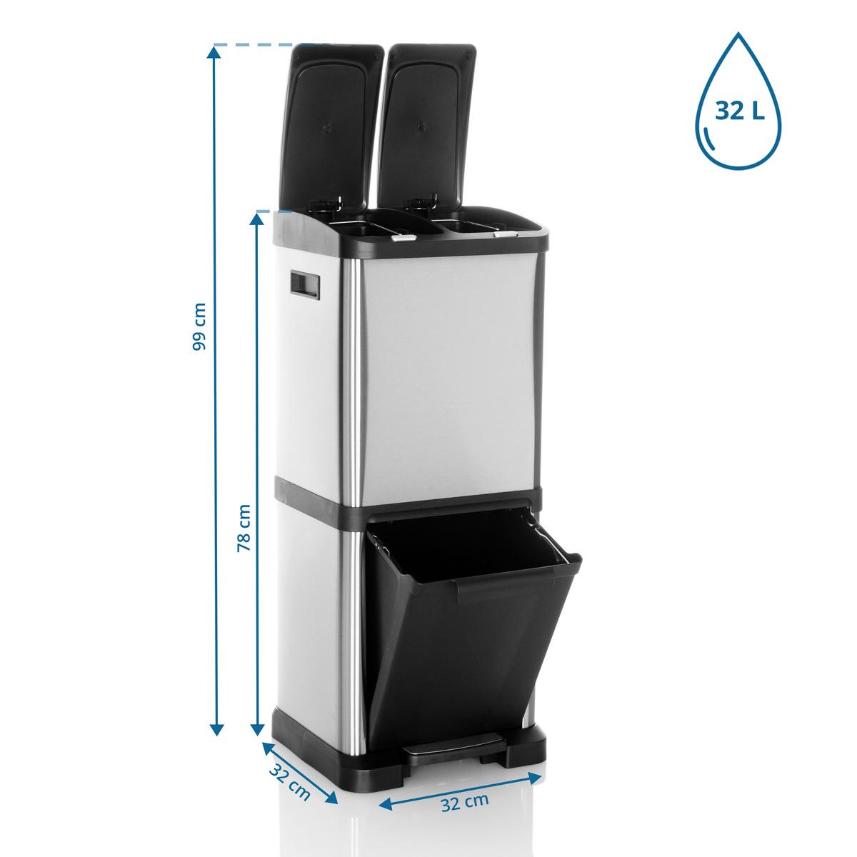 Koš Za Smeti Clean Vii, 32 L, Srebrna - srebrne barve/črna, Basics, kovina/umetna masa (32/78/32cm) - MID.YOU
