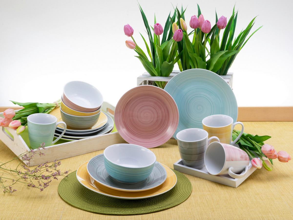 Kombinirani Servis Pastello Bunt, 16-Delni - večbarvno, keramika - Creatable