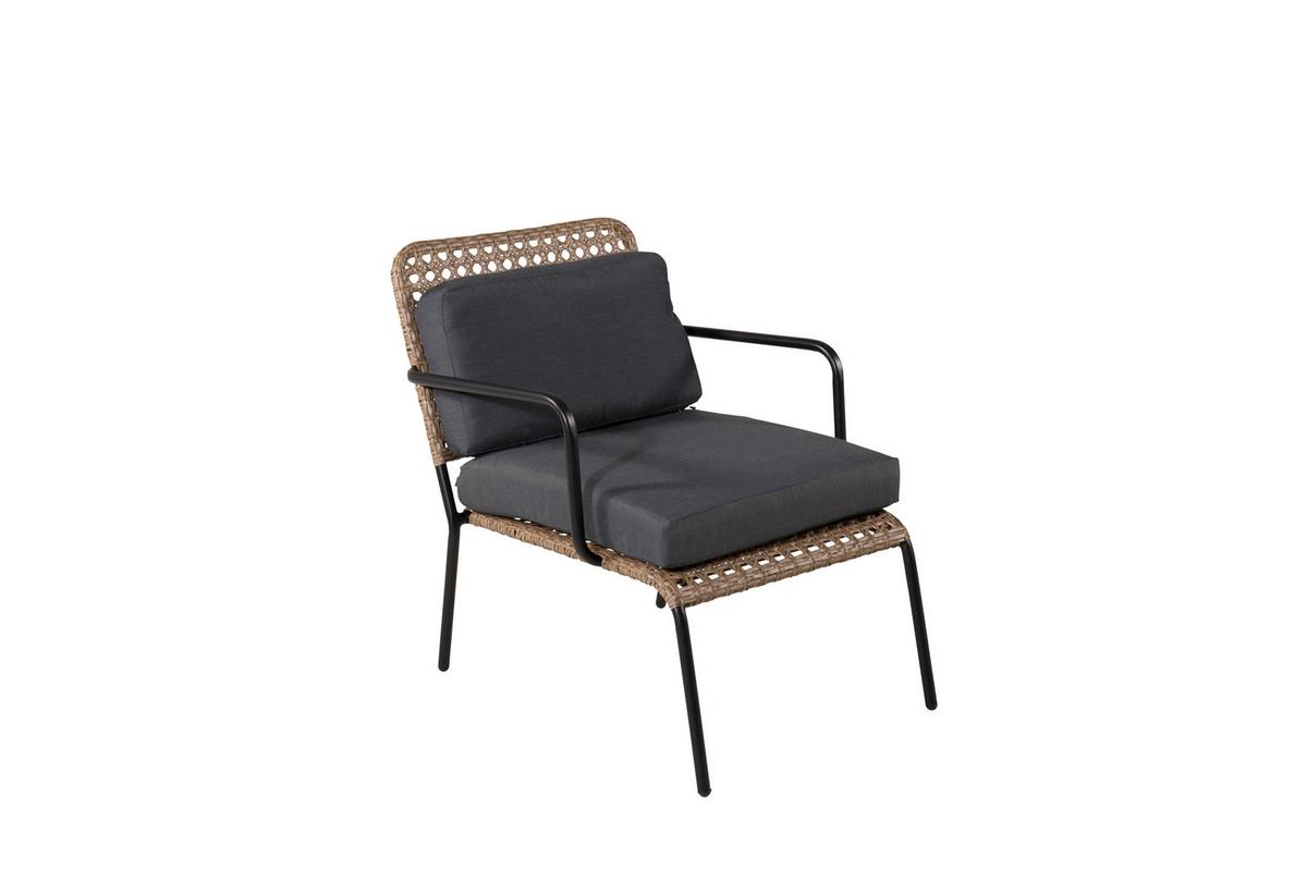 Loungegarnitur Paola 5-tlg. Rattan geflecht - Dunkelgrau/Schwarz, KONVENTIONELL, Naturmaterialien/Holz - Gardenson