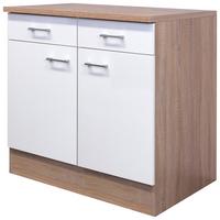 Kuhinjska Spodnja Omarica Samoa, Bela, Barva Hrasta - bela/barve aluminija, Konvencionalno, umetna masa/leseni material (80/85/57cm)