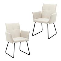 Armlehnstuhl Manila Creme 2-er Set Gepolstert - Creme/Schwarz, MODERN, Holz/Textil (60/90/61cm) - Bessagi Home