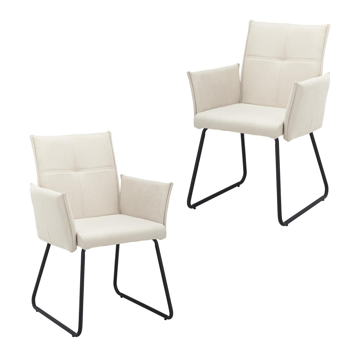 Armlehnstuhl Manila Creme 2-er Set Gepolstert - Creme/Schwarz, MODERN, Holz/Textil (60/90/61cm) - Bessagi Home