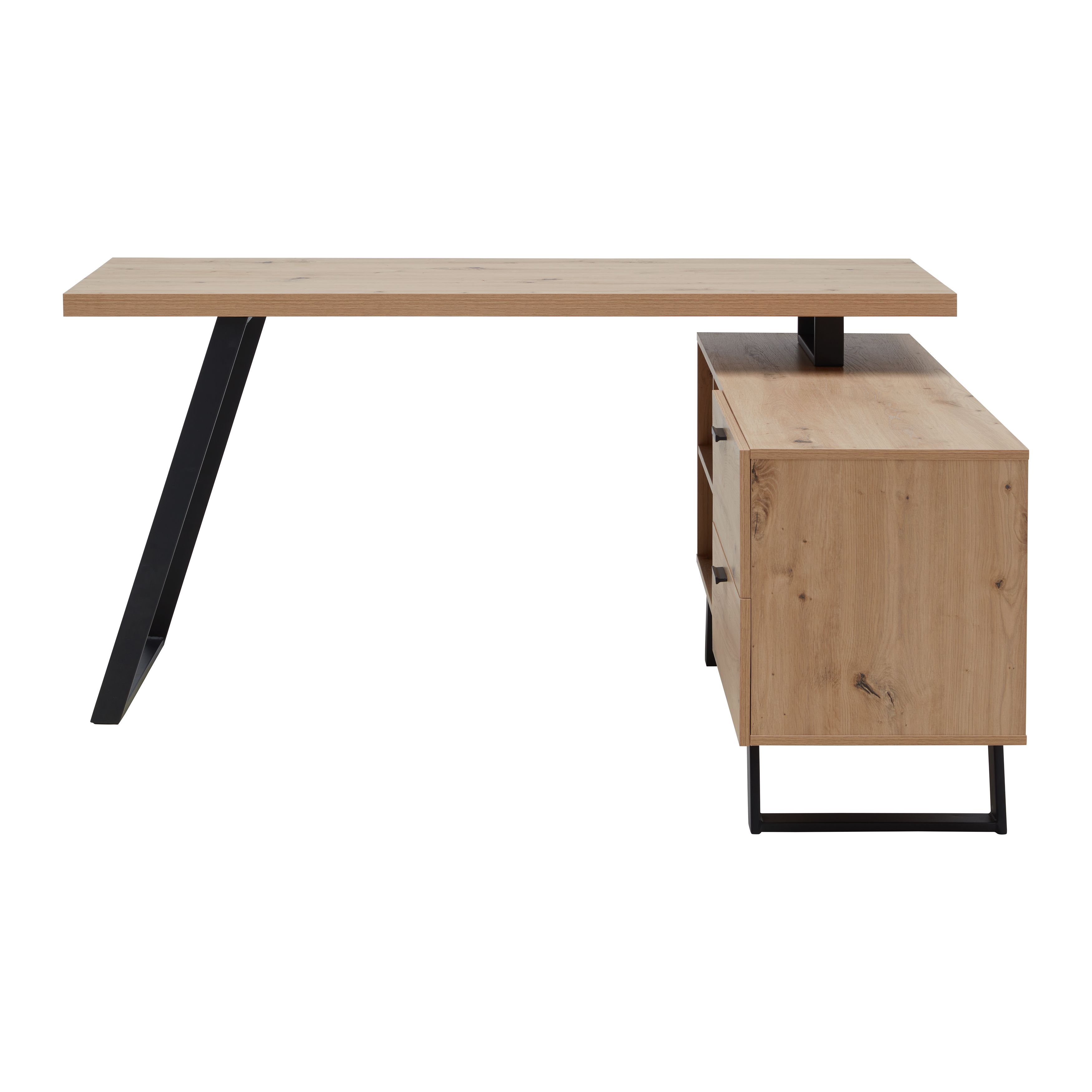 Eckschreibtisch Carmelo II in Schwarz/Eichefarben - Eichefarben/Schwarz, MODERN, Holzwerkstoff/Metall (150/75/120cm) - Mömax