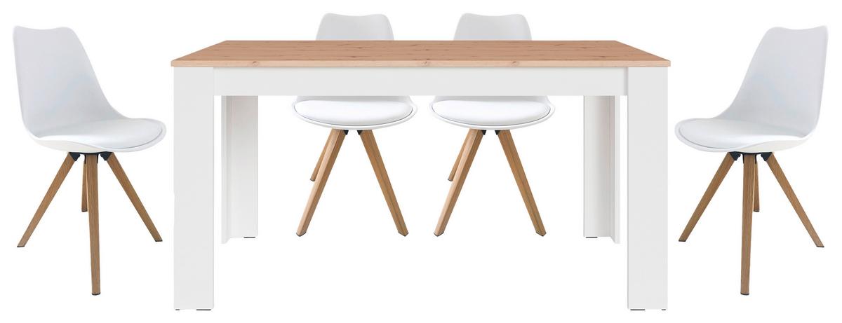 TISCHGRUPPE KIRA - Weiß/Eiche Artisan, MODERN, Holzwerkstoff/Kunststoff - MID.YOU