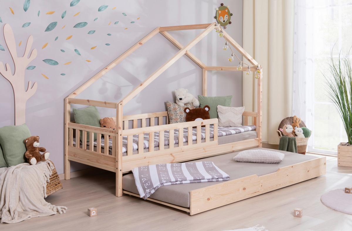 Hausbett Lou m. Zusatzbett ca. 90x200 cm Holz - Naturfarben/Weiß, MODERN, Holz/Textil (90/200cm) - MID.YOU