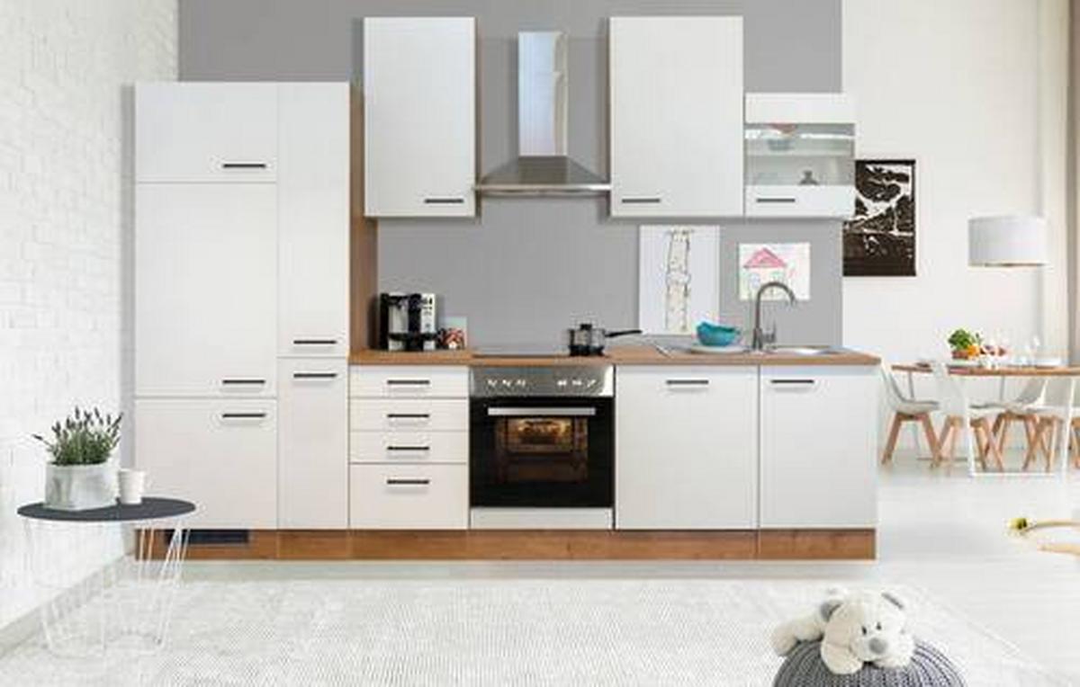 Kuhinjski Blok Z Aparati Avila, Magnolija, Barva Hrasta - magnolija/črna, Moderno, kovina/leseni material (310cm) - FlexWell