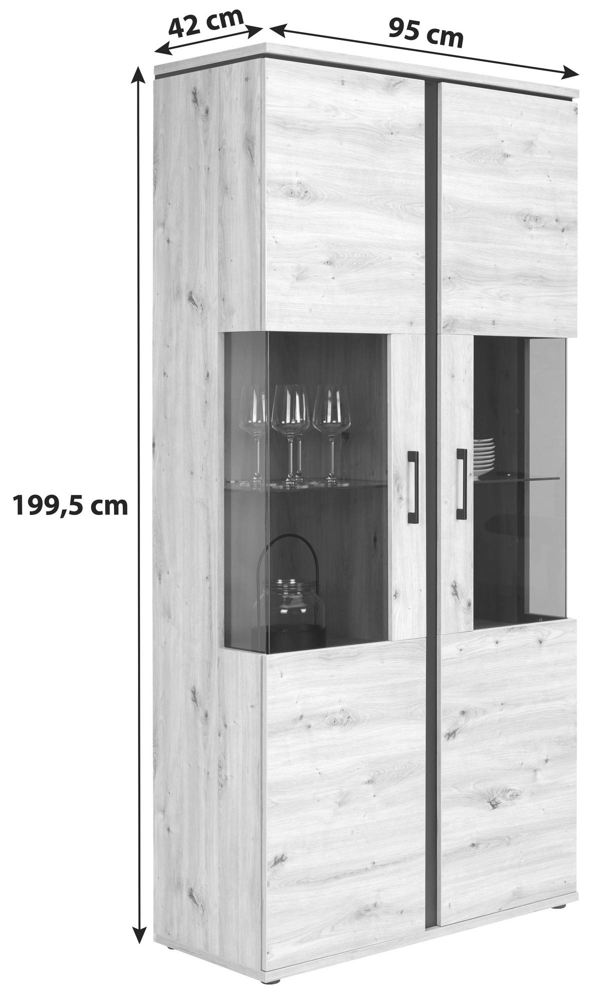 Vitrină NATURE NATV 02 - culoare lemn stejar, Konventionell, sticlă/material pe bază de lemn (95/144,3/42cm)