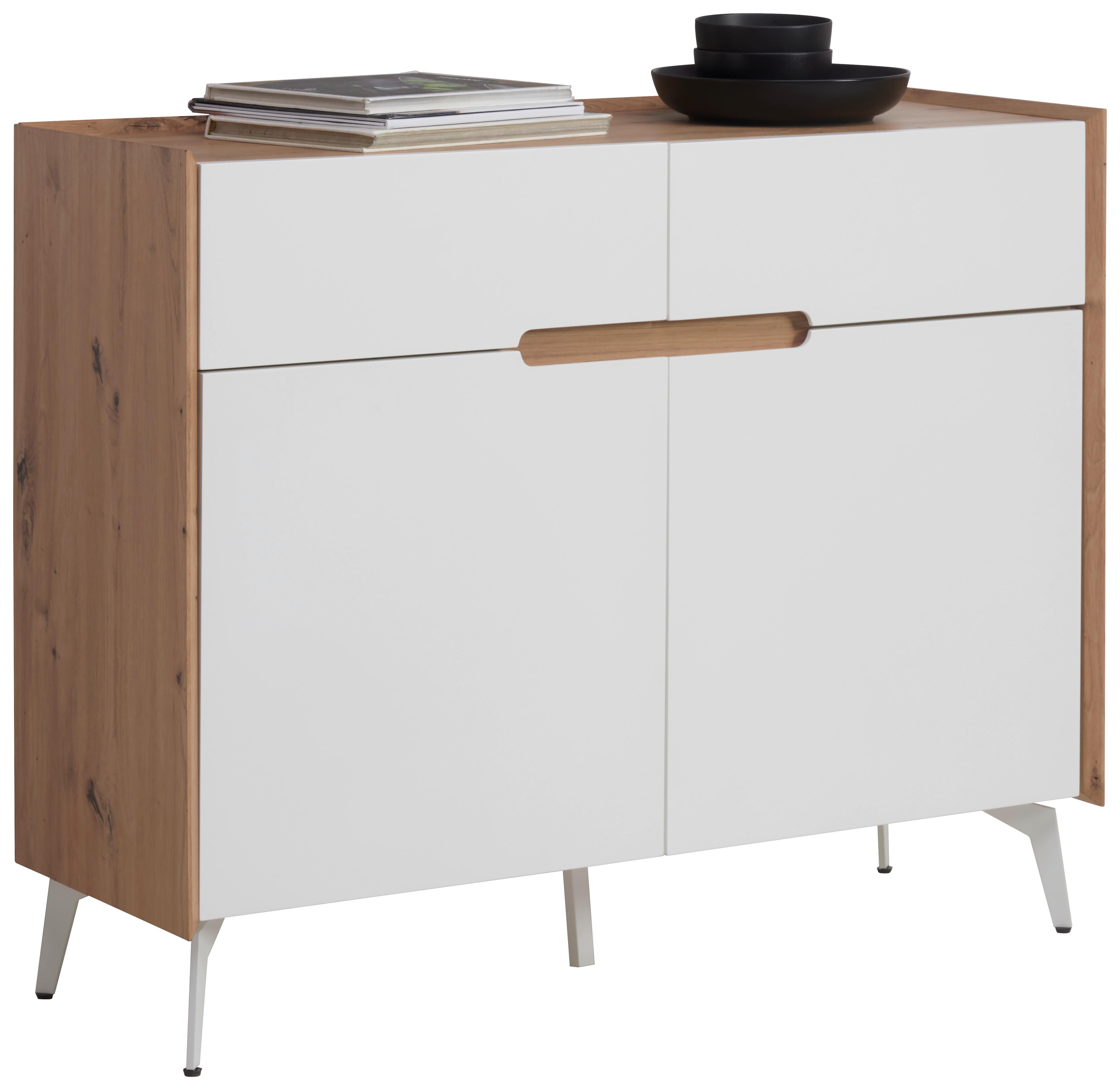 KOMODA VALE - biały/dąb artisan, Design, materiał drewnopochodny/metal (110/91/40cm) - Carryhome