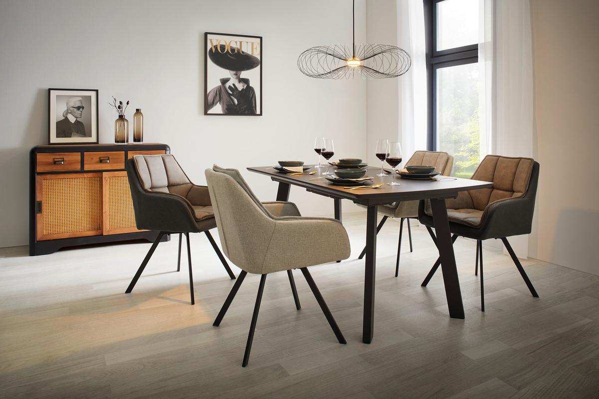 Armlehnstuhl Billy Beige Webstoff Drehbar Gepolstert - Beige/Schwarz, MODERN, Holz/Textil (62/85/62cm) - Bessagi Home