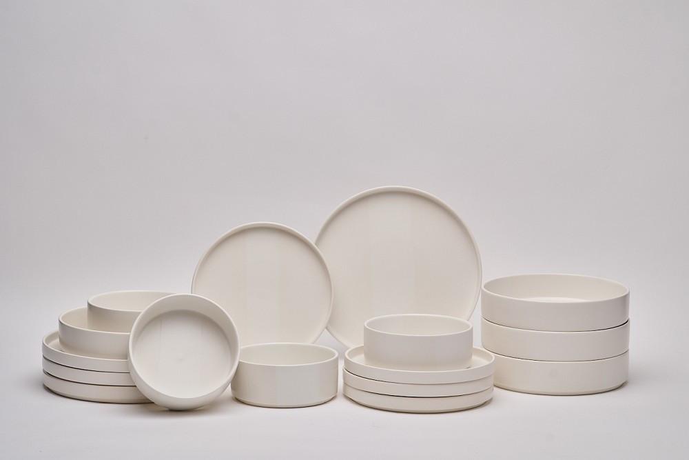 SERWIS OBIADOWO-ŚNIADANIOWY KYOTO STRISCIA - biały, Trend, ceramika - Novel