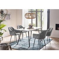 TISCHGRUPPE JENNIFER G - Weiß Hochglanz/Schwarz, MODERN, Holzwerkstoff/Textil (140/76/80cm) - MID.YOU