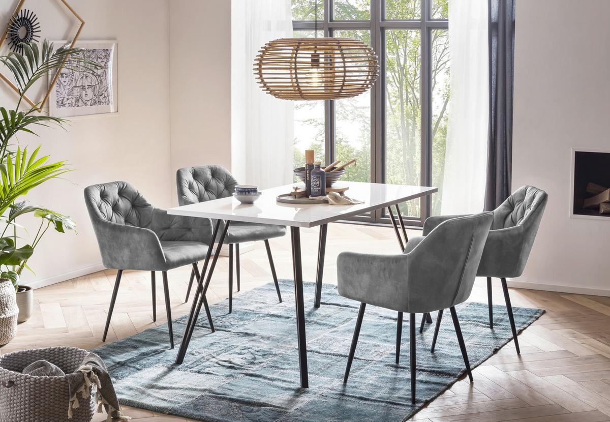 TISCHGRUPPE JENNIFER G - Weiß Hochglanz/Schwarz, MODERN, Holzwerkstoff/Textil (140/76/80cm) - MID.YOU