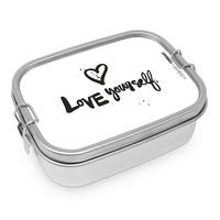 Lunchbox Love yourself aus Edelstahl - Weiss/Schwarz, Modern, Metall (14/16,5/5,8cm)
