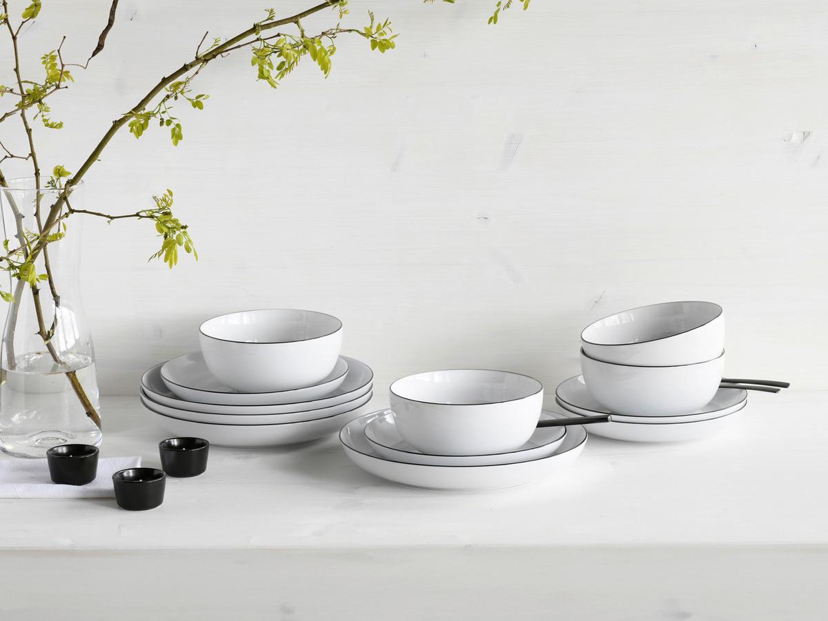 Jedilni Servis All Round Black Line, 12-Delni - črna/bela, Design, keramika - Creatable