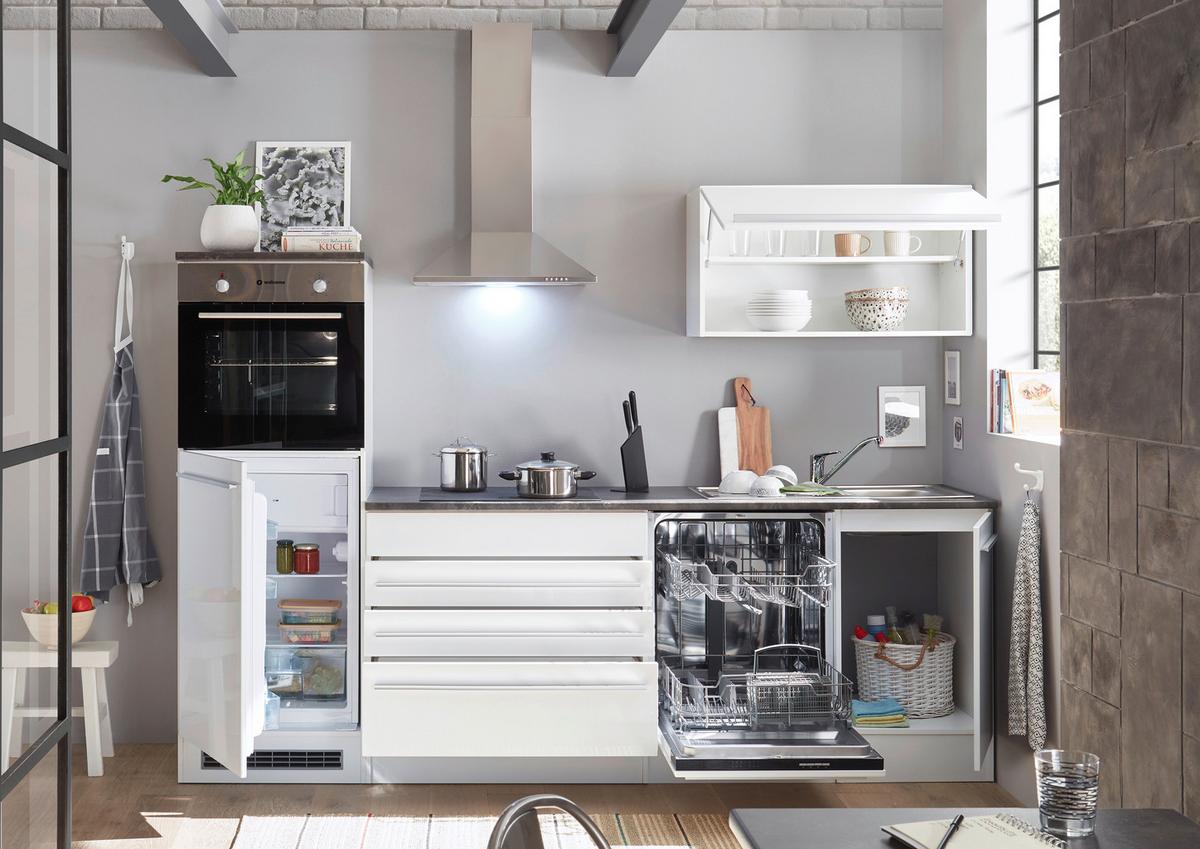 Küchenblock Jazz mit Geräten ca. 260 cm Weiß - Anthrazit/Silberfarben, LIFESTYLE, Holzwerkstoff/Kunststoff (260cm) - P & B