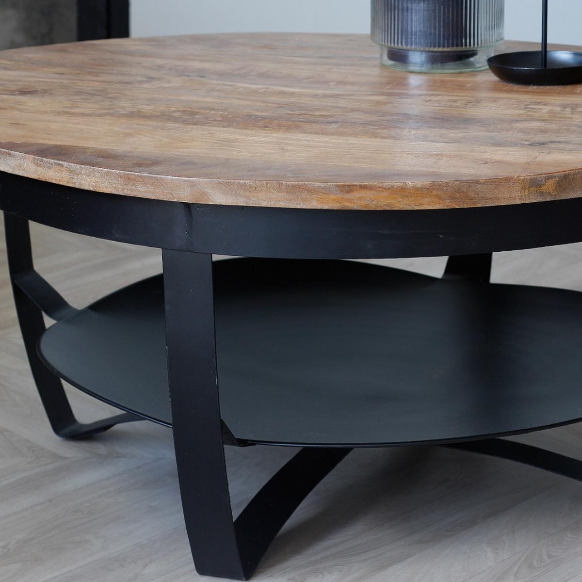 Couchtisch Ocala Ø ca. 90 cm Holz/Schwarz - Schwarz/Braun, LIFESTYLE, Holz/Metall (90/90/44cm) - MID.YOU