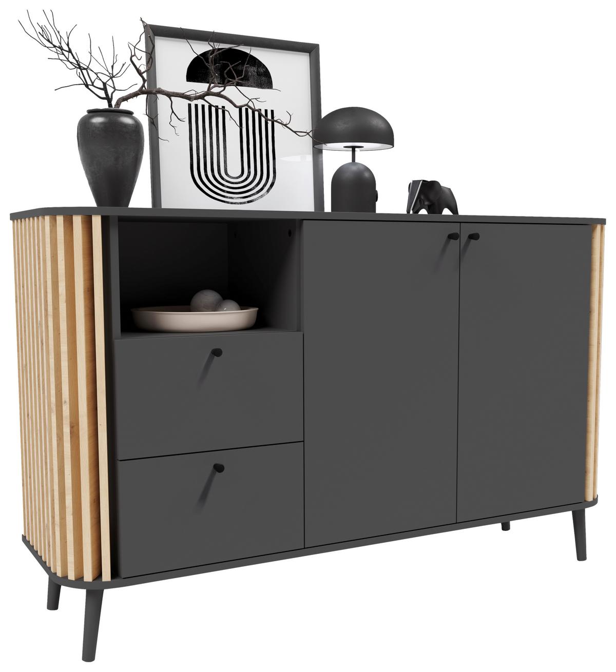 Sideboard in Grau/Naturfarben - Grau, Design, Holzwerkstoff/Kunststoff (138/88/40cm) - Premium Living