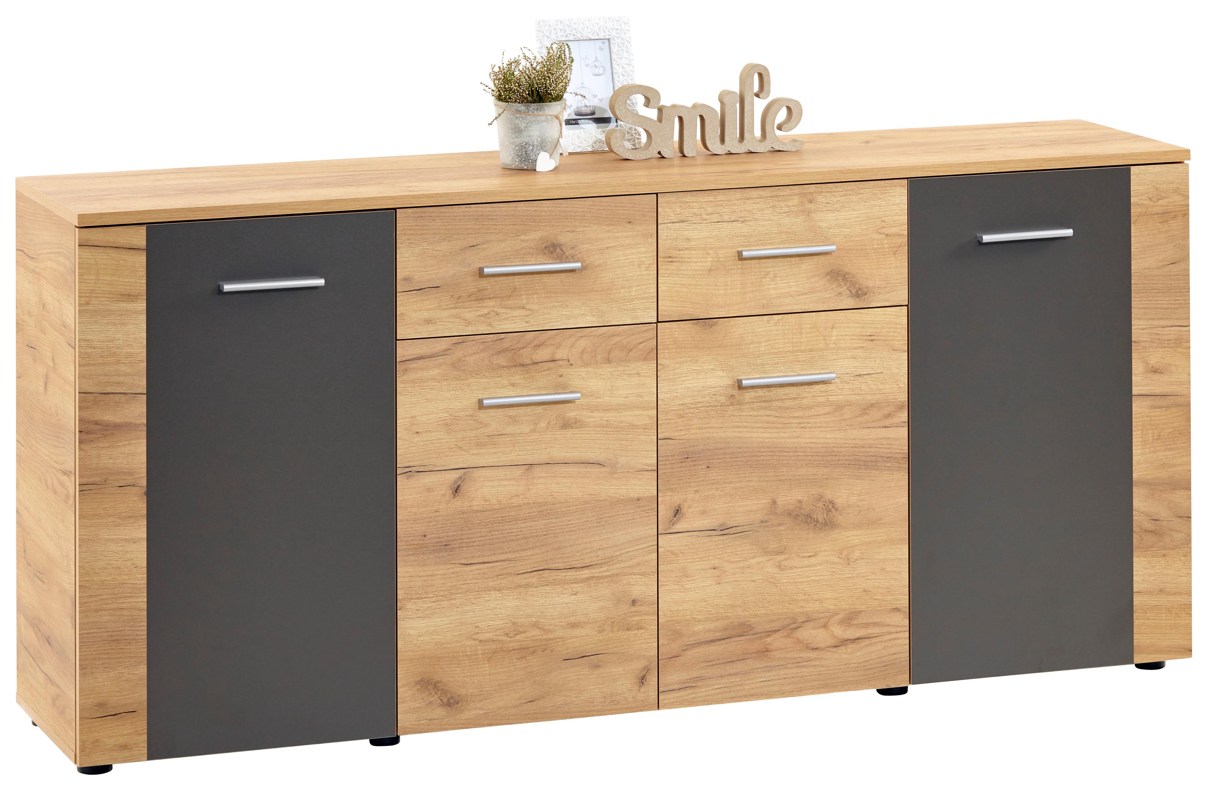 Komód 4 Ajtó 2 Fiók Uno - tölgyfa színű/szürke, Modern (177/80/40cm)
