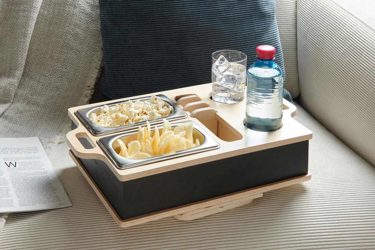 Couchbar Snacky in Natur/Schwarz/Silber - Silberfarben/Schwarz, Modern, Holz/Metall (42,2/27/11,5cm) - Mömax
