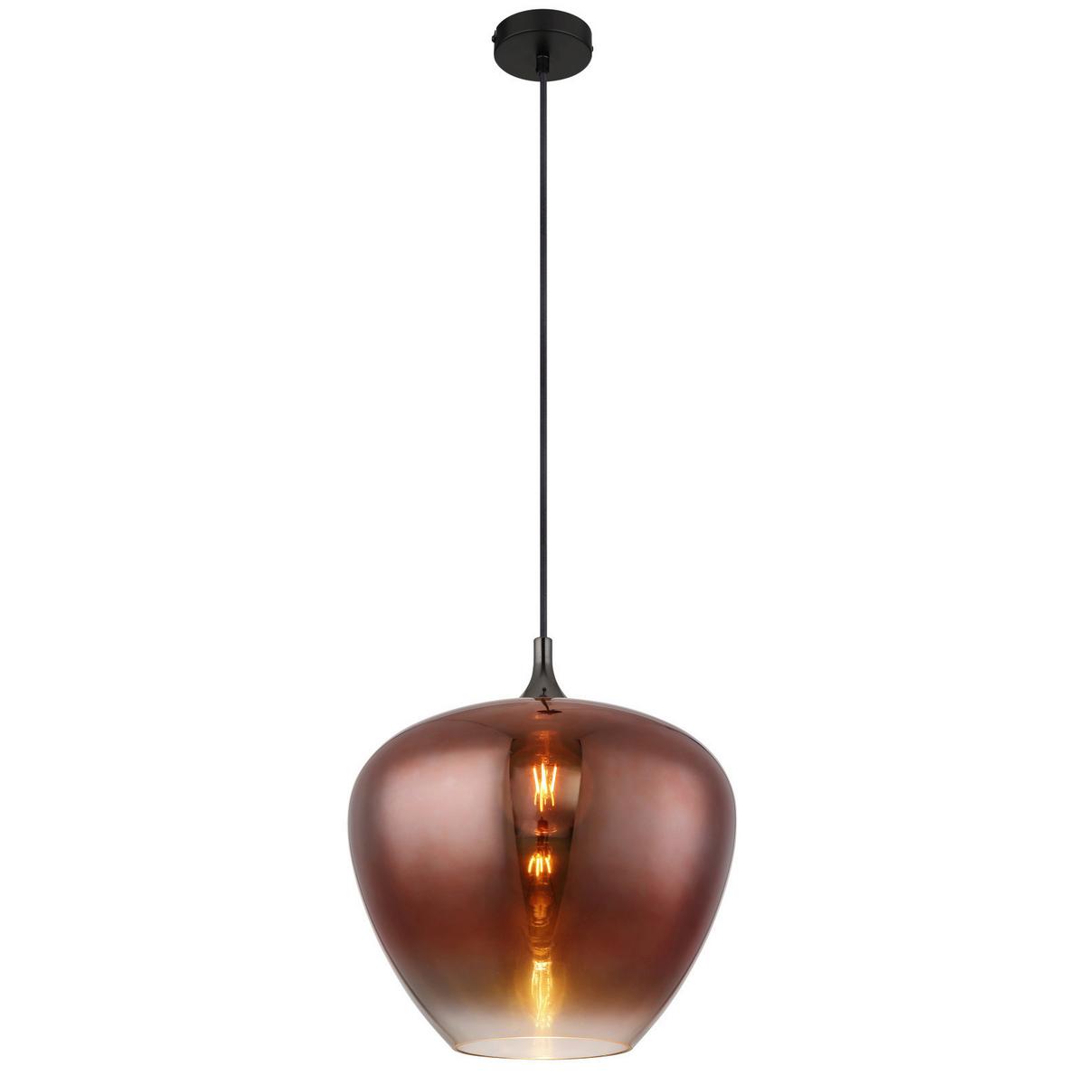 HÄNGELEUCHTE 15548H2G MAXY - Schwarz/Kupferfarben, Design, Glas/Metall (40/120cm) - Globo