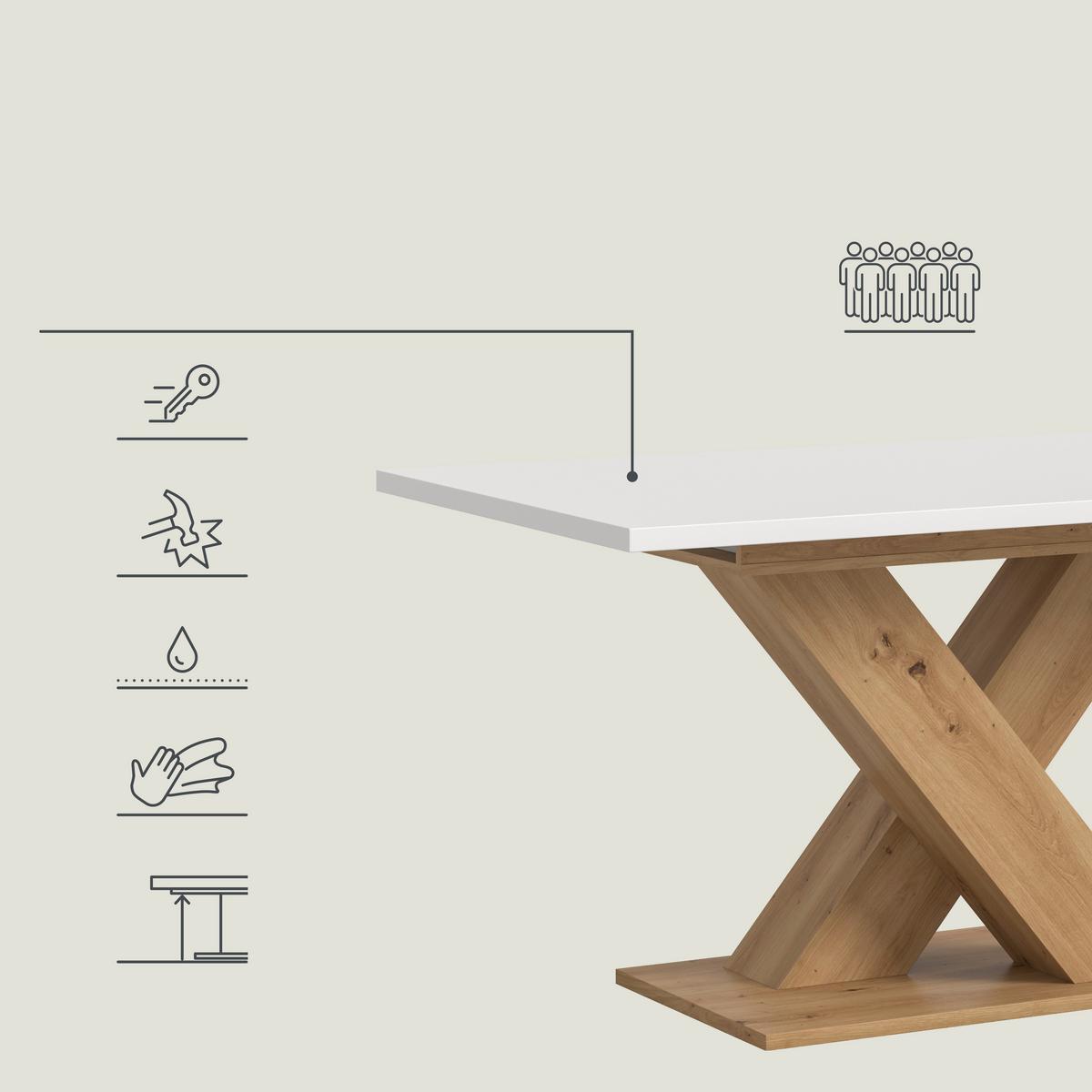 Raztegljiva Miza Marlon, Bela, Barva Hrasta, 150-190x90cm - bela/hrast artisan, Konvencionalno, leseni material (150-190/90/76cm) - MID.YOU