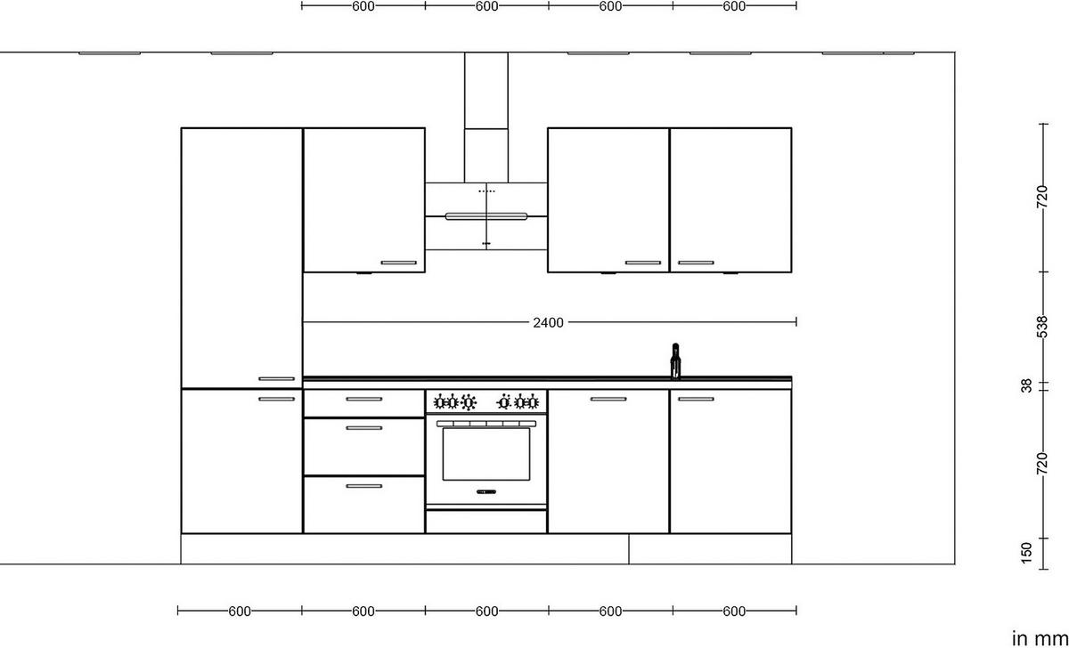 Küchenleerblock Riva High o. Geräte Schieferfarben - Schieferfarben/Edelstahlfarben, MODERN, Holzwerkstoff/Metall (300cm) - Nobilia