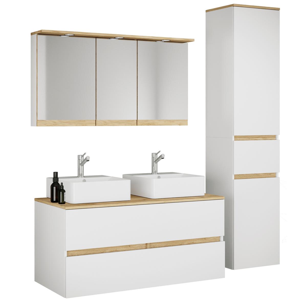 Badezimmer Cosila - Honigeiche/Weiss, Trend, Keramik/Holzwerkstoff (151cm) - MID.YOU