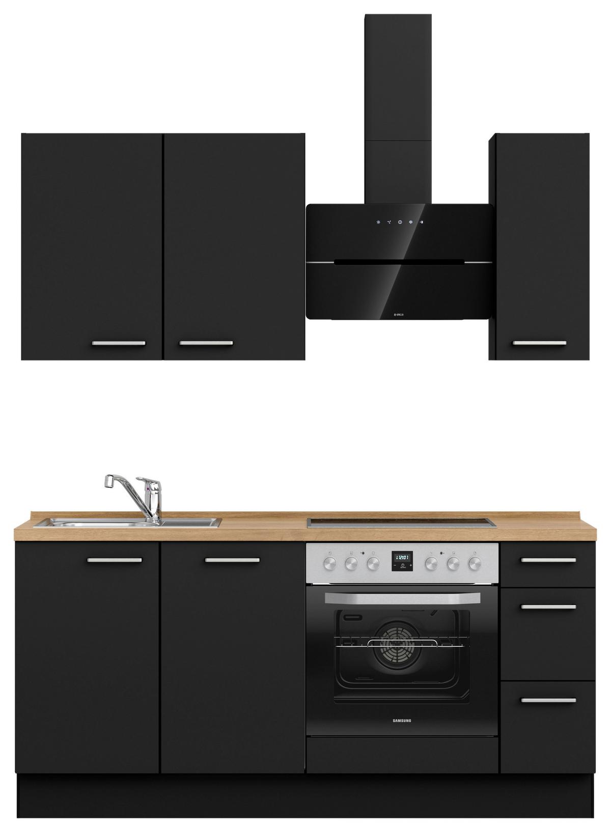 Küchenblock Touch High m. Geräten Schwarz - Edelstahlfarben/Eichefarben, MODERN, Holzwerkstoff/Metall (180cm) - Nobilia