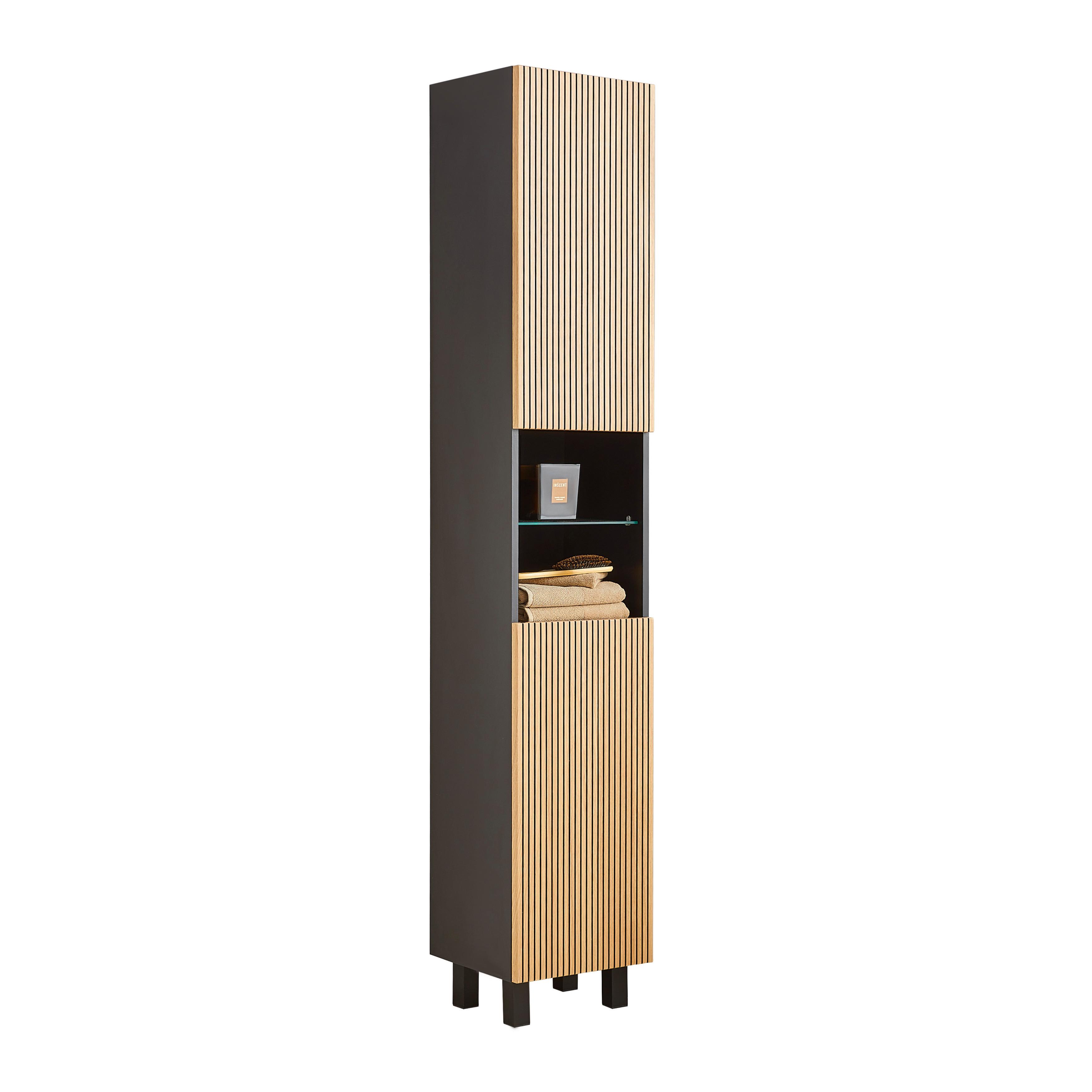 Hochschrank Venezia in Schwarz/Eichefarben - Eichefarben/Schwarz, LIFESTYLE, Glas/Holzwerkstoff (35/195/32cm) - Mömax