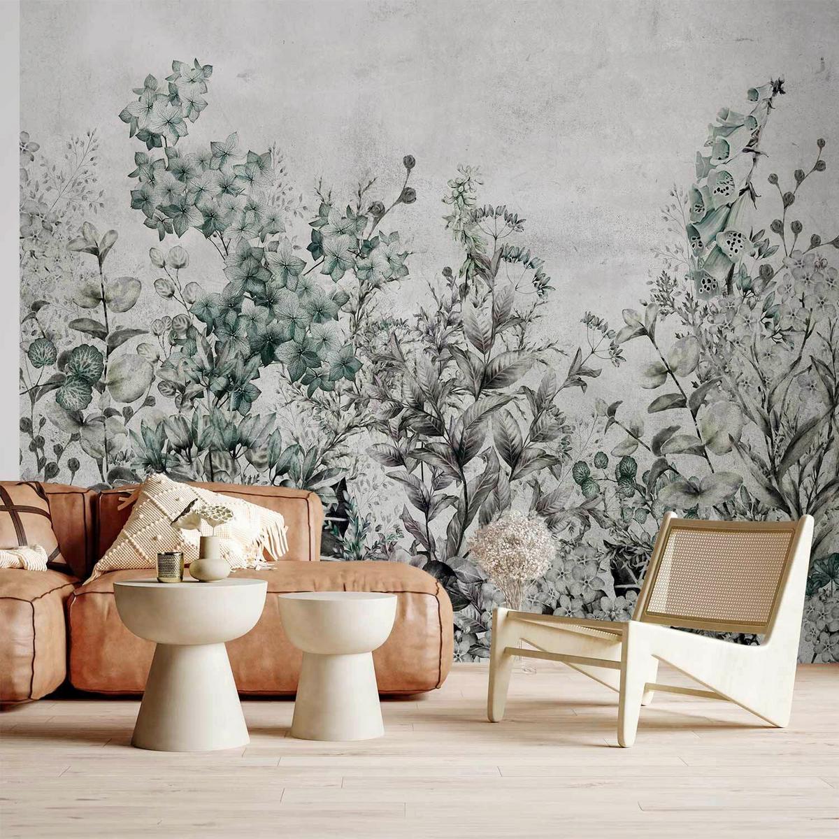 Fototapete Mystery of Herbs Hellgrau/Dunkelgrün - Dunkelgrün/Hellgrau, LIFESTYLE, Textil (200/140cm) - artgeist