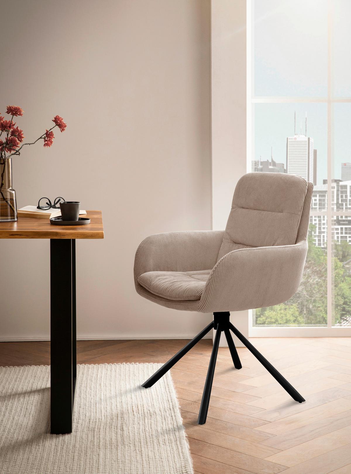 Naslanjač Cord, Bež, Vrtljiv - črna/bež, Moderno, kovina/tekstil (60/89/64cm) - Livetastic