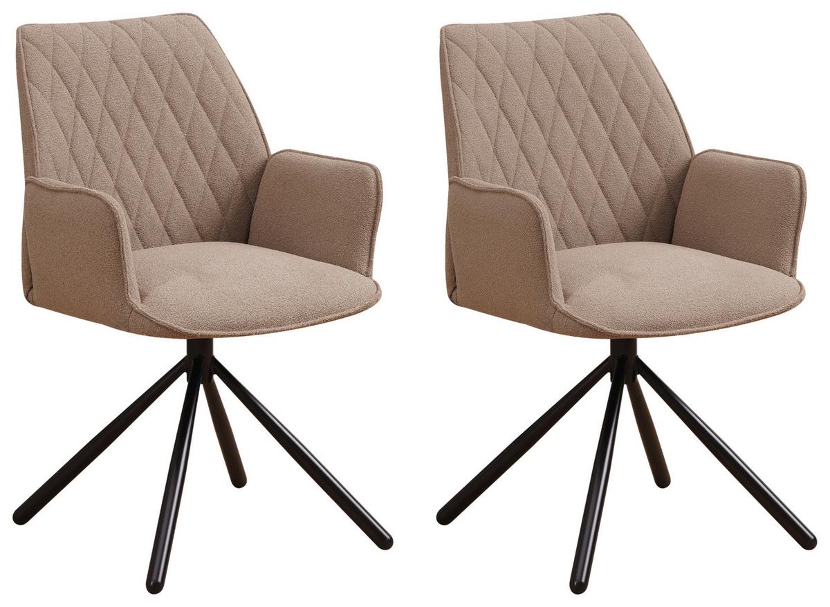 Armlehnstuhl-Set Reims ca. 56x97 cm 2er Set Taupe - Taupe/Schwarz, Design, Textil/Metall (56/97/52,5cm) - MID.YOU