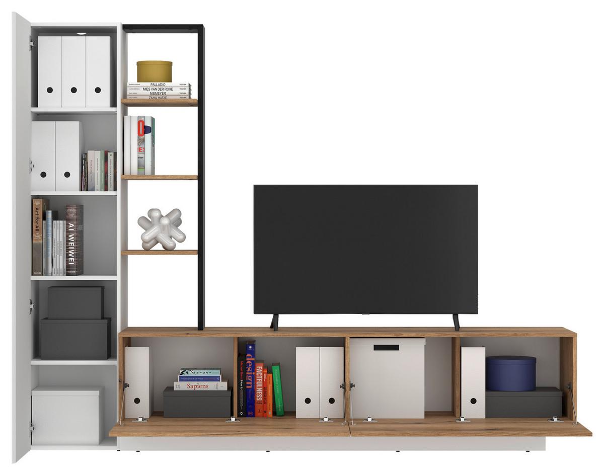 Ansamblu mobilier camera de zi TEVISA - alb/culoare lemn stejar, Modern, material pe bază de lemn (230/180/41,6cm) - Modern Living