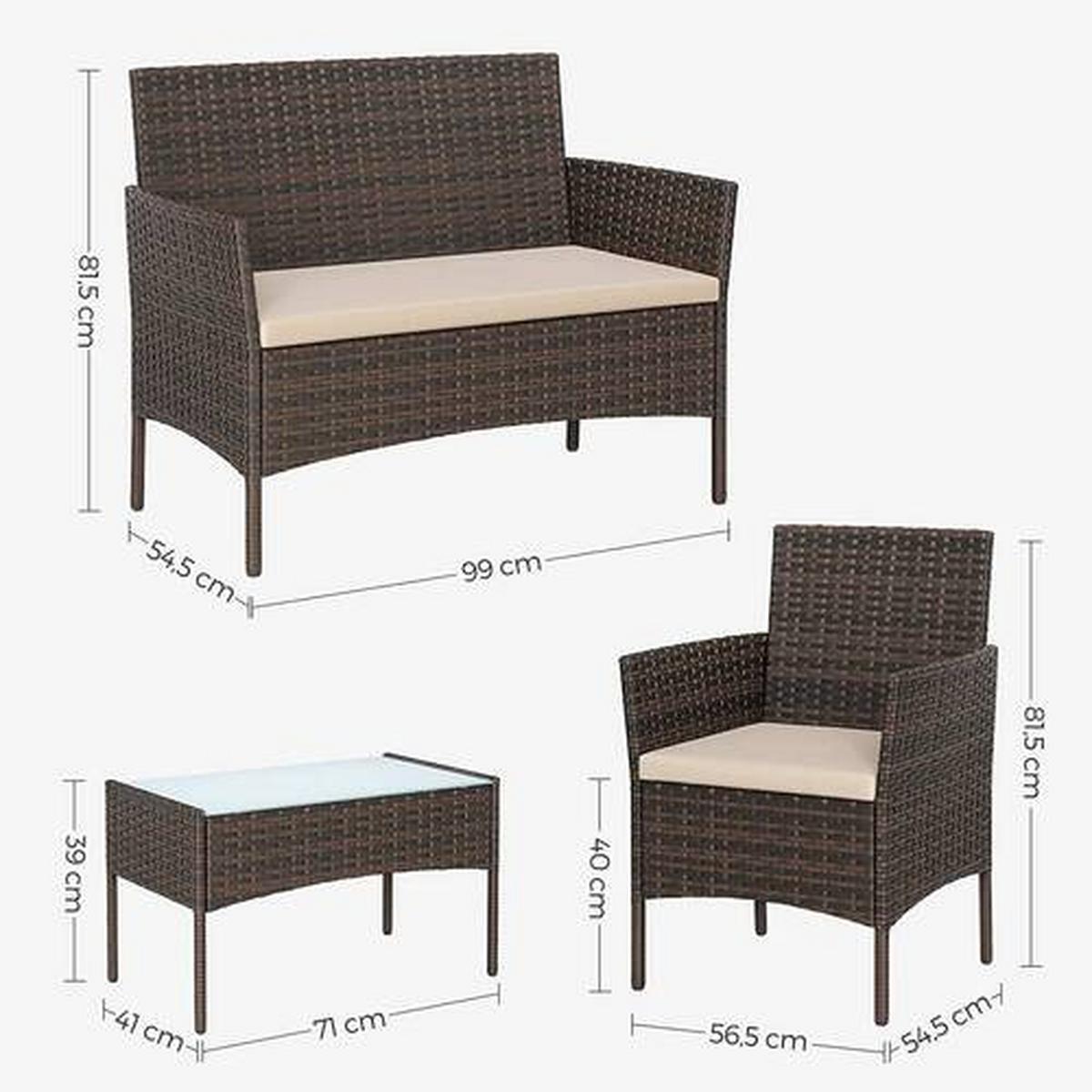 Gartenset Dunkelbraun/Beige, 4-teilig - Dunkelbraun/Beige, MODERN, Glas/Kunststoff - Modante