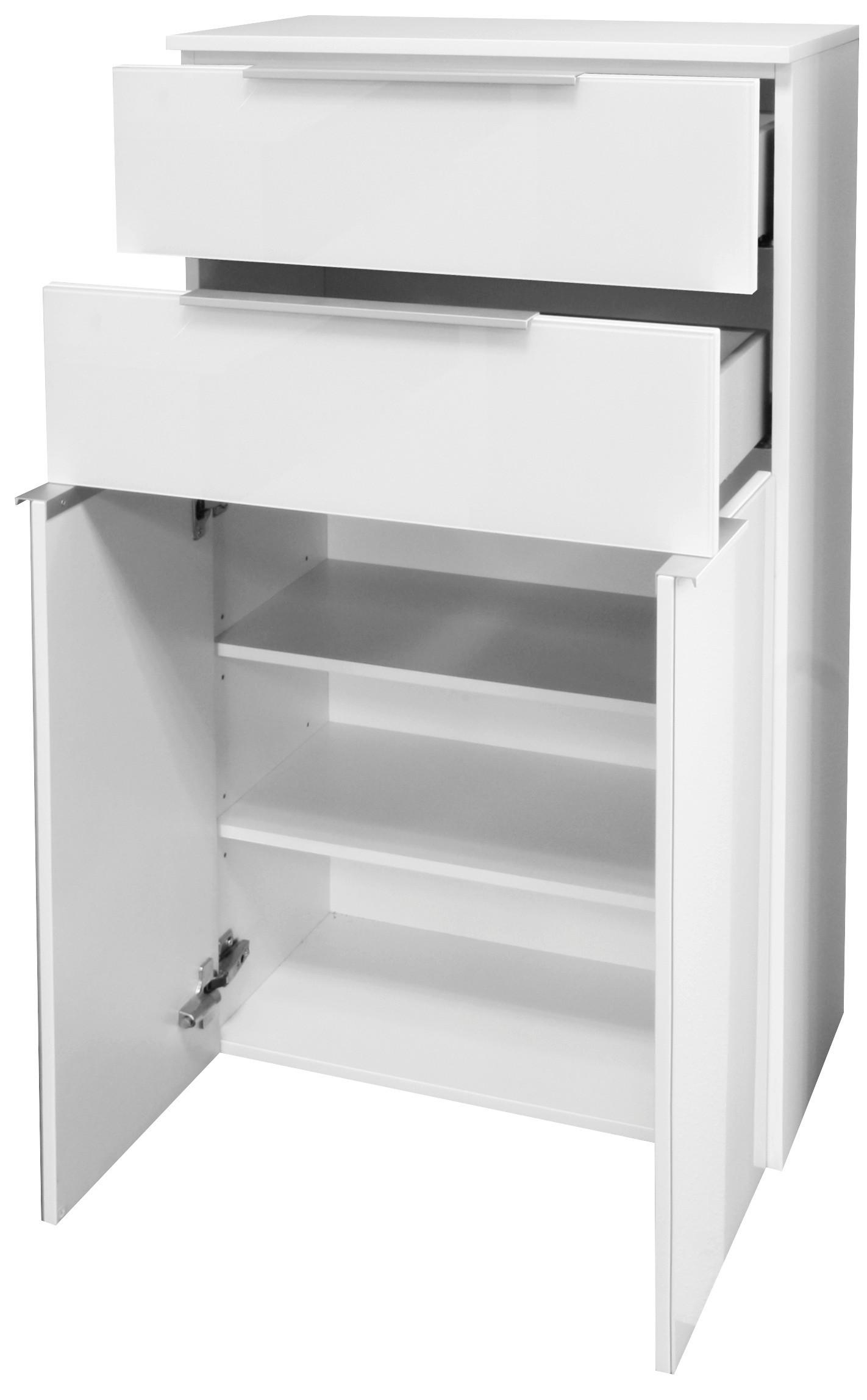 Midischrank "Kara White" , weiß - Silberfarben/Weiß, MODERN, Glas/Holzwerkstoff (61/106,5/32cm) - MID.YOU