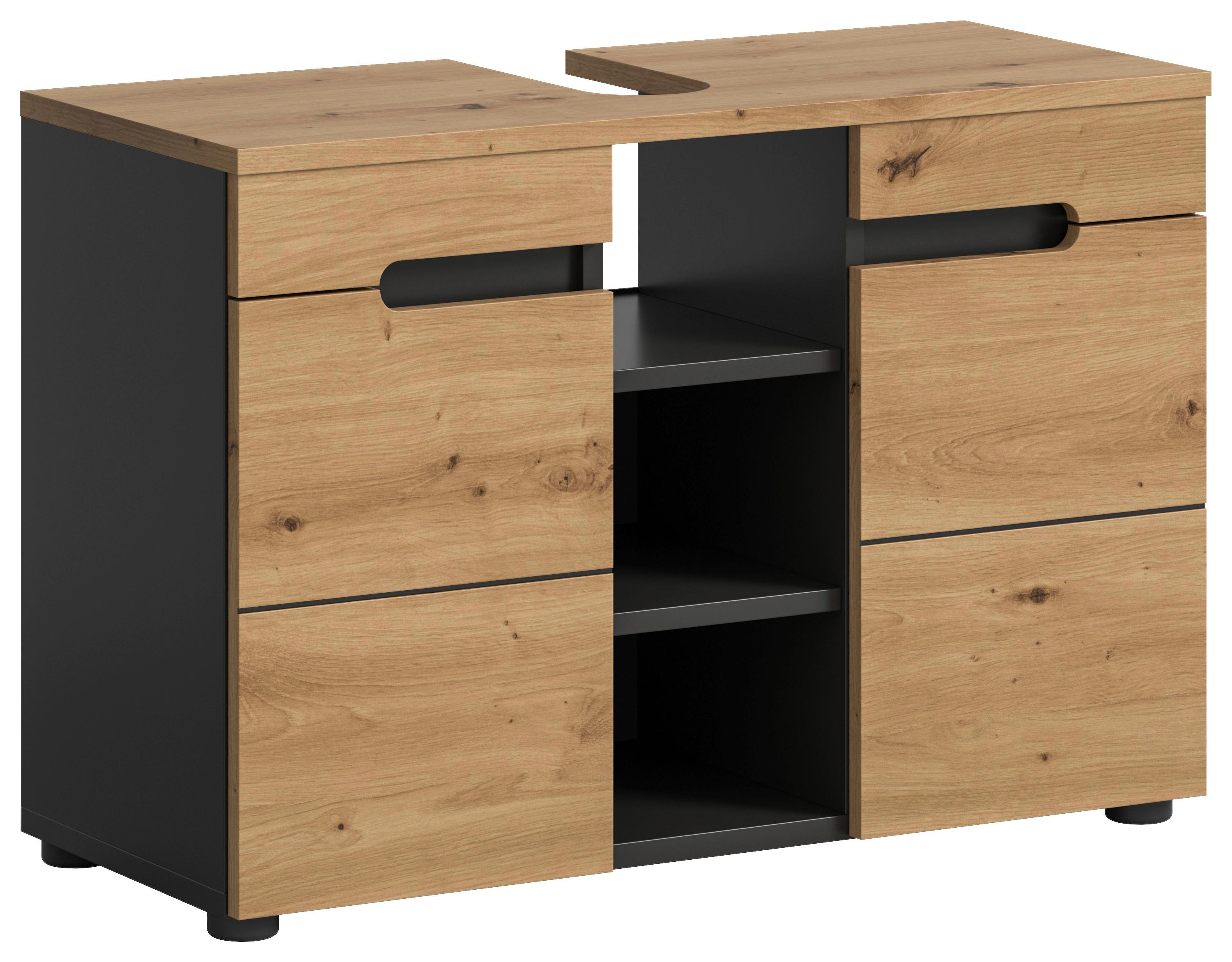 Waschbeckenunterschrank Canu ca. 80x55x34 cm Eiche/Grau - Dunkelgrau/Schwarz, MODERN, Holzwerkstoff/Kunststoff (80/55/34cm) - MID.YOU