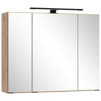 Spiegelschrank Chester mit LED 3-türig ca. 80x68 cm Eiche - Eiche Wotan/Schwarz, MODERN, Glas/Holzwerkstoff (80/67,5/20cm) - Held
