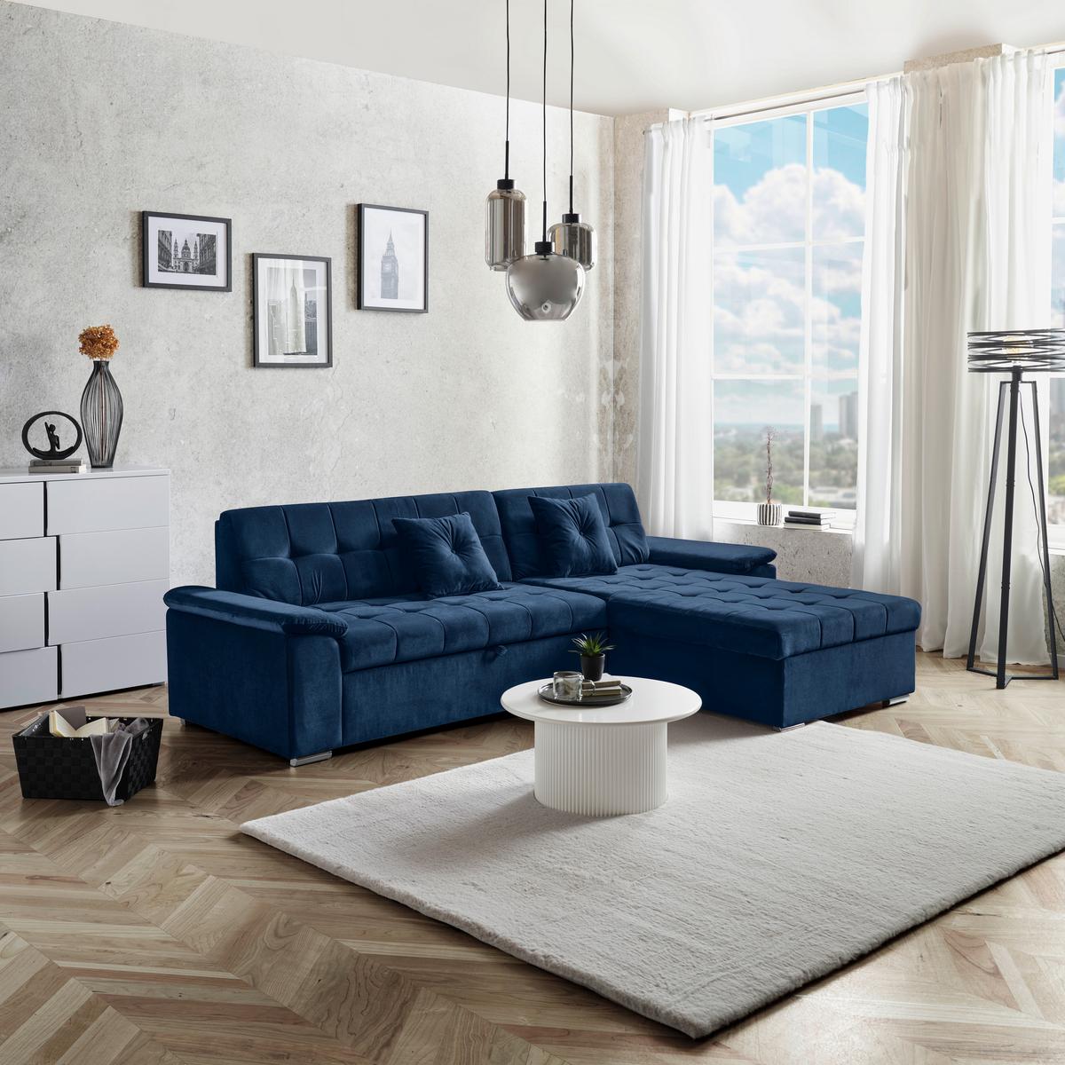 NAROŻNIK KEATON INDIGO - niebieski, Basics, tkanina (263/169cm) - Livetastic