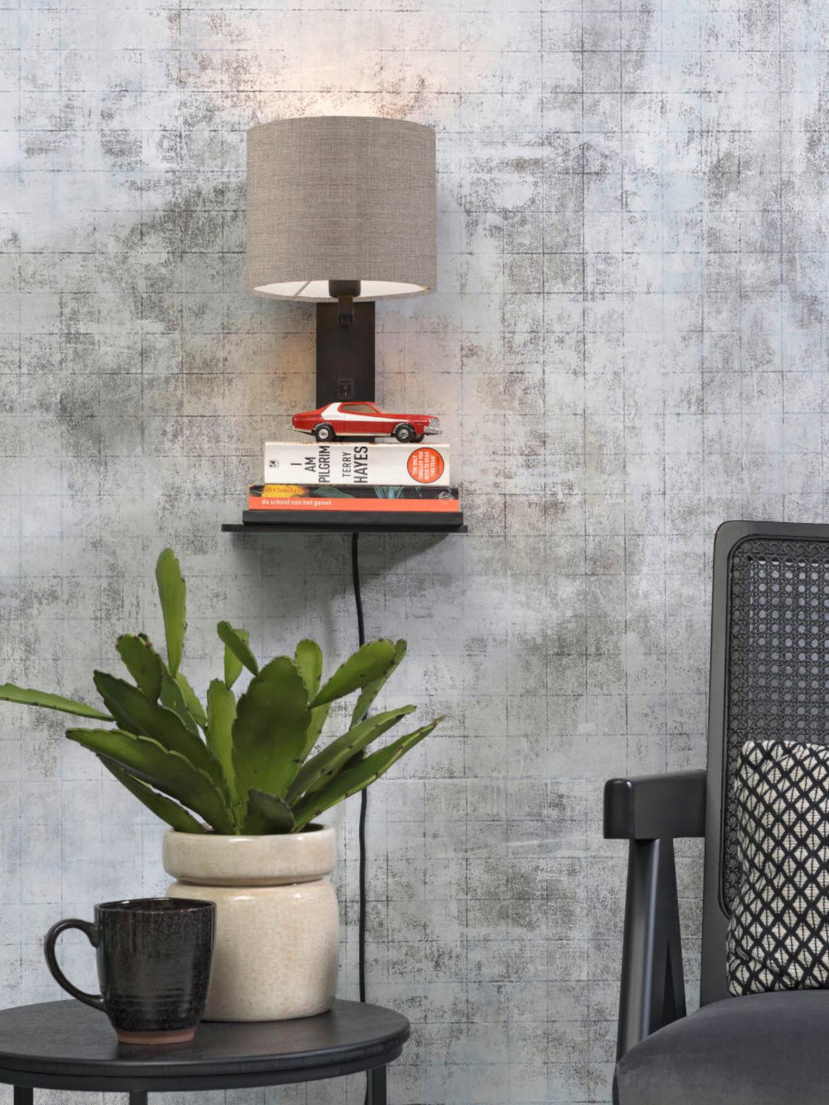 Stenska Svetilka Andes, Naravna Barva, Črna - črna, Trend, tekstil/les (19/24/36cm) - Good & Mojo