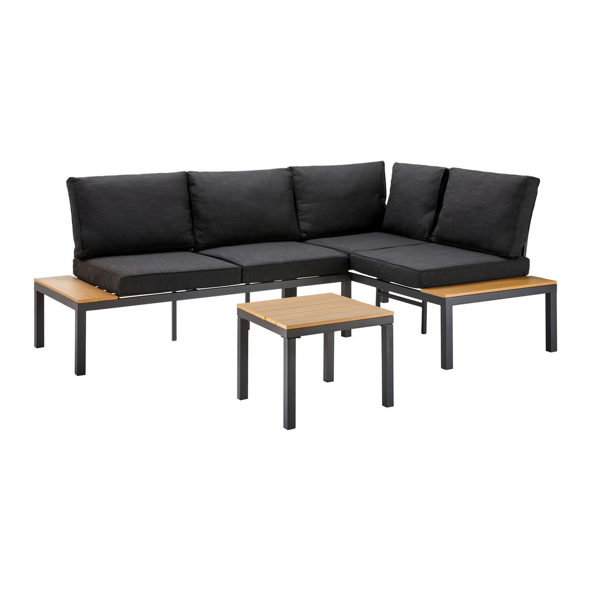 Loungegarnitur-Set Arianna Schwarz Metall/Outdoorstoff - Schwarz, MODERN, Kunststoff/Textil (146/76/75cm) - Bessagi Garden